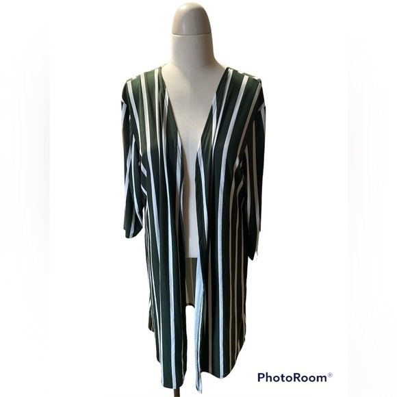 ASHLEY Blue Olive Green and White Duster - Picture 1 of 3